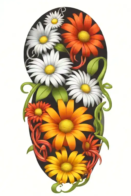 Colorful Daisies Intertwined Around A Vine