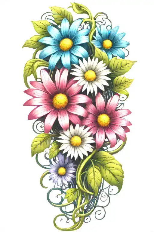 Colorful Daisies Intertwined Around A Vine