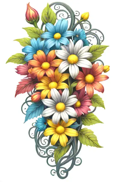 Colorful Daisies Intertwined Around A Vine