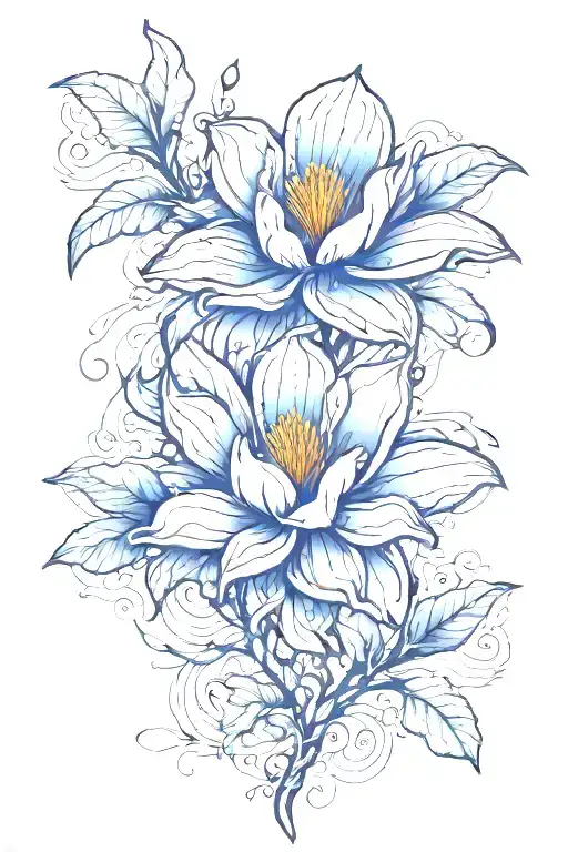 A Stem With A Magnolia Flower And Fine Line Effects