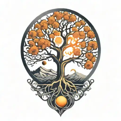 Tree Of Life And Sun And Moon