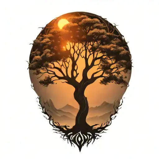 Tree Of Life And Sun And Moon