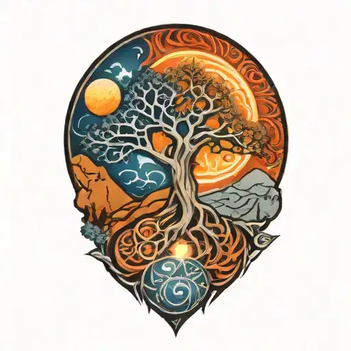 Tree Of Life And Sun And Moon