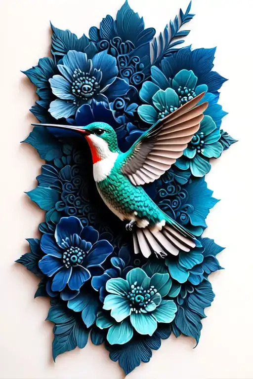 Floral Lace With Hummingbird Flying