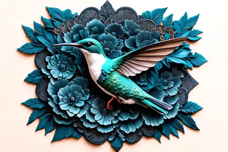 Floral Lace With Hummingbird Flying