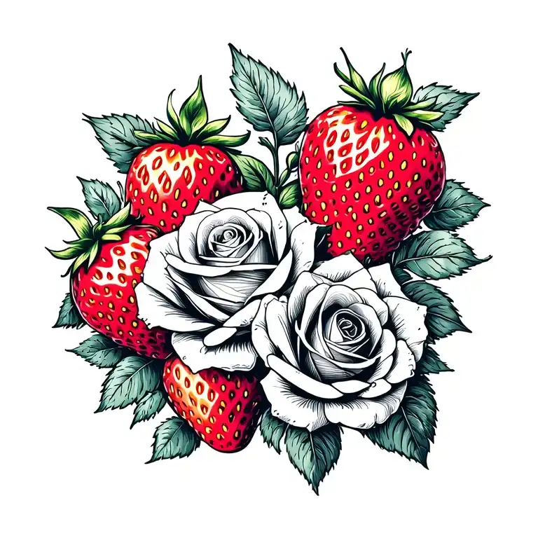 Stamp Including Roses And Strawberries