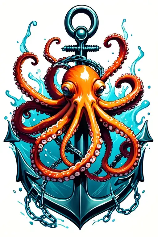 Octopus Wrapped Around Anchor In Water With Broken Chain