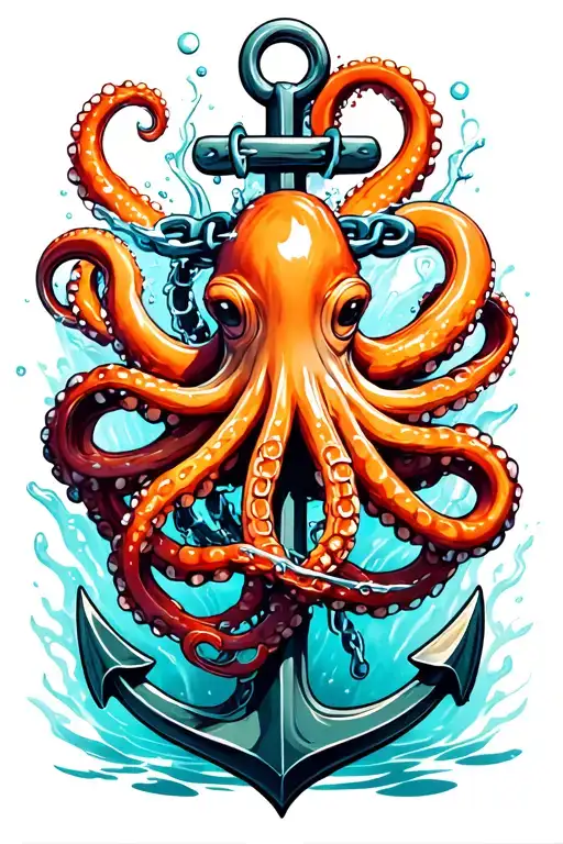 Octopus Wrapped Around Anchor In Water With Broken Chain