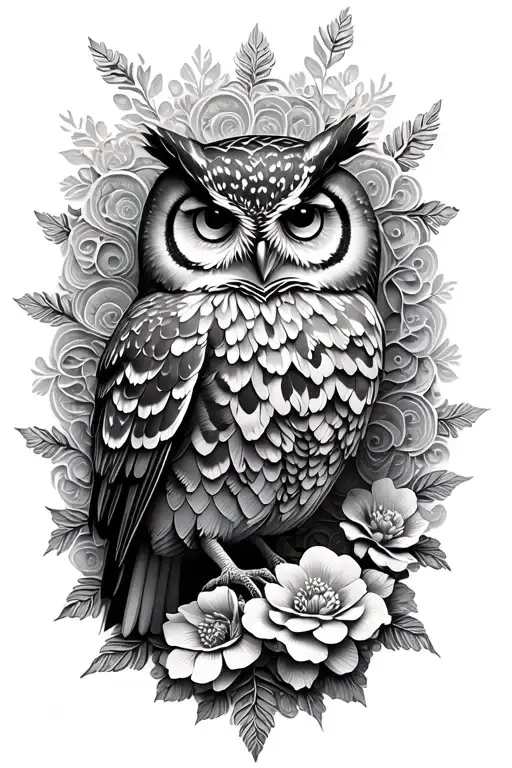 Floral Lace With Perched Owl In Forest Scene