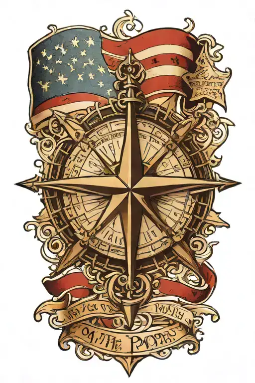Nautical Star Compass With American Flag With We The People Written In Old English Script