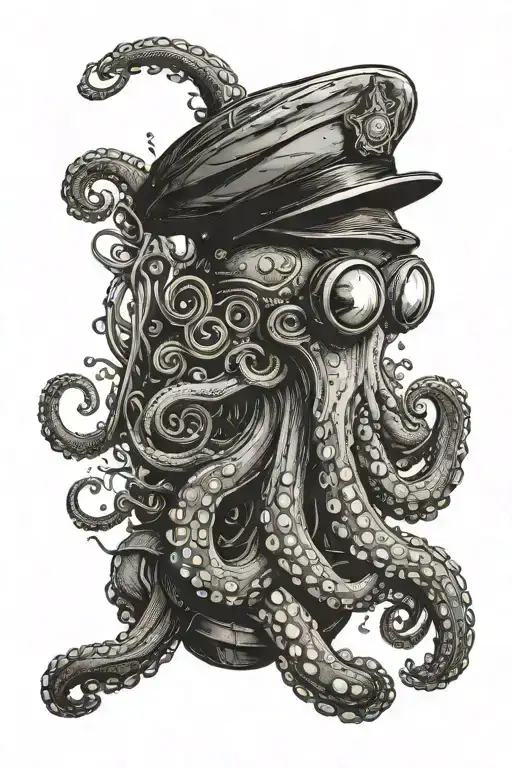 An Octopus In A Flat Cap Holding A Diving Tank Made