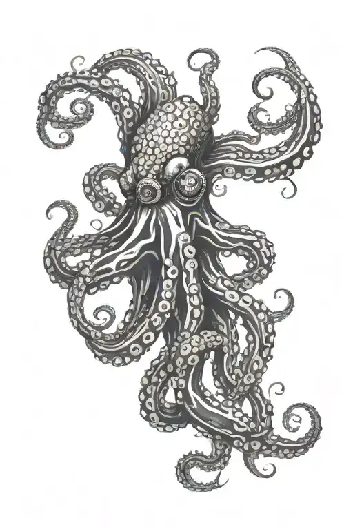 Octopus On The Shoulder With Tentacles On The Ribs And Chest