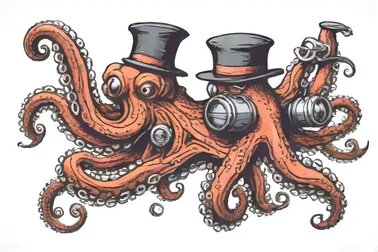 An Octopus In A Flat Cap Holding A Diving Tank Made