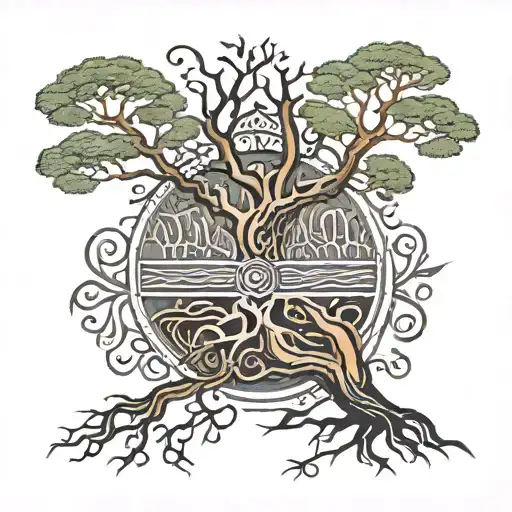 Maori And Fine Line Style With A Tree With Its Roots Which Shows Growth