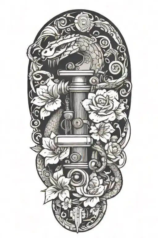 Tattoo Machine With Snake And Flowers