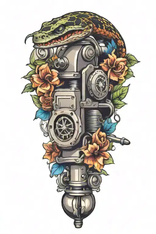 Tattoo Machine With Snake And Flowers