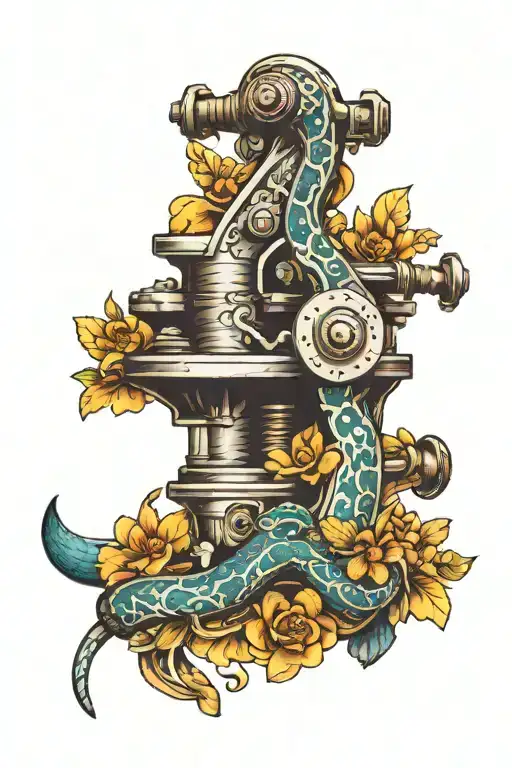 Tattoo Machine With Snake And Flowers
