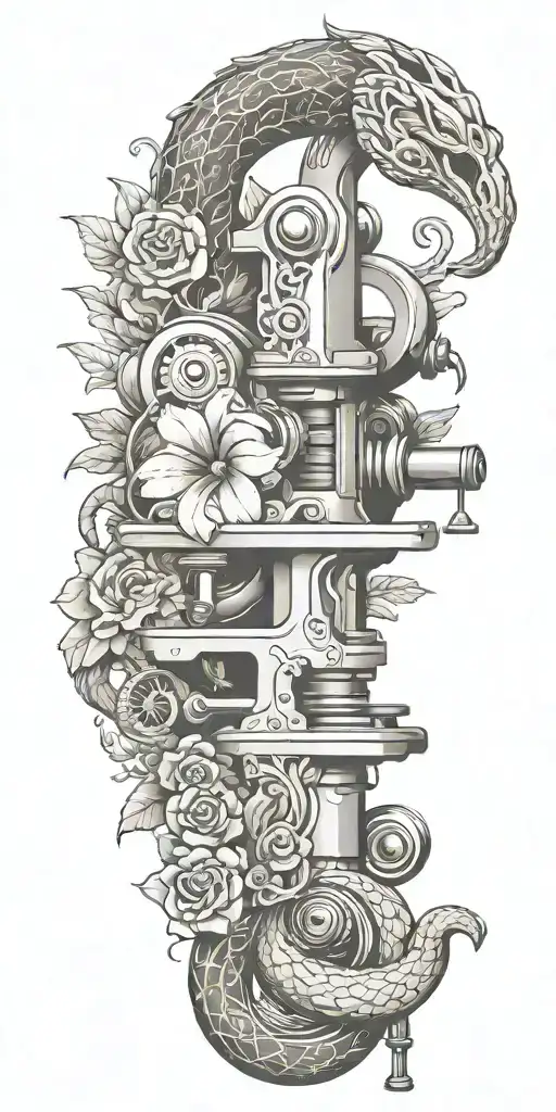 Tattoo Machine With Snake And Flowers
