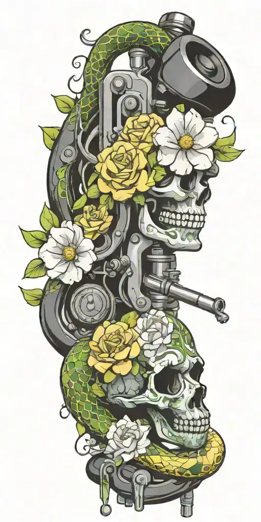 Tattoo Machine With Snake And Flowers