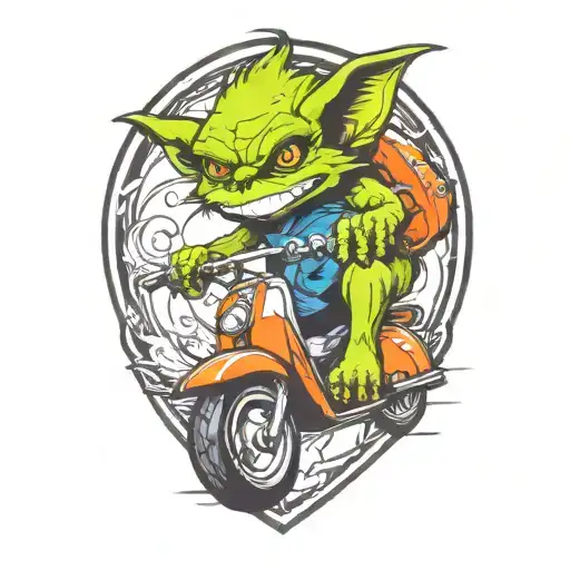 Gremlin Riding A Scooter
