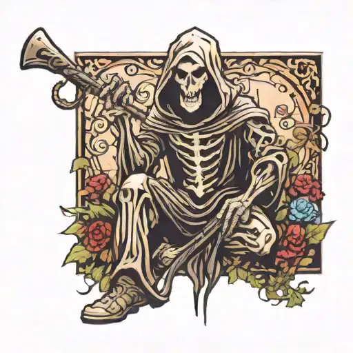 Worrior Kneeling In A Garden Holding A Maul Grim Reaper