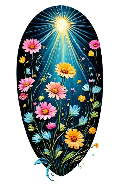 Dainty Wildflowers Swirling In The Wind With Sunbeams Shining From Behind