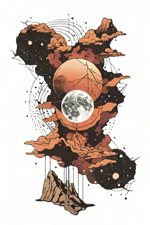 Moon And A Single Mountain With Gemini Constellation