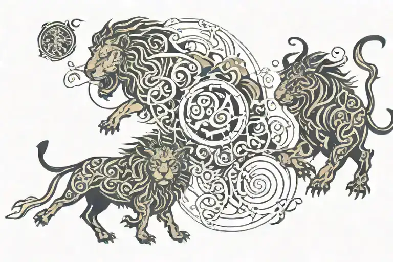 Lion And Bull And Moon And Thunder And Calligraphy