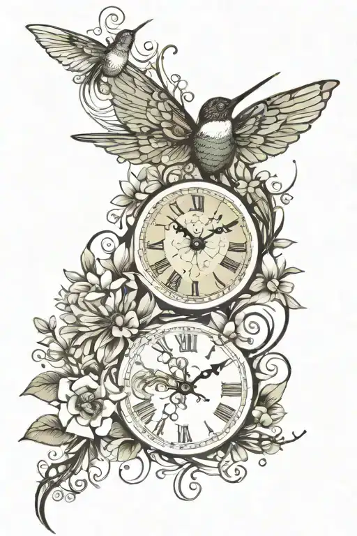 Flowers Hummingbird Dragonfly Clockface
