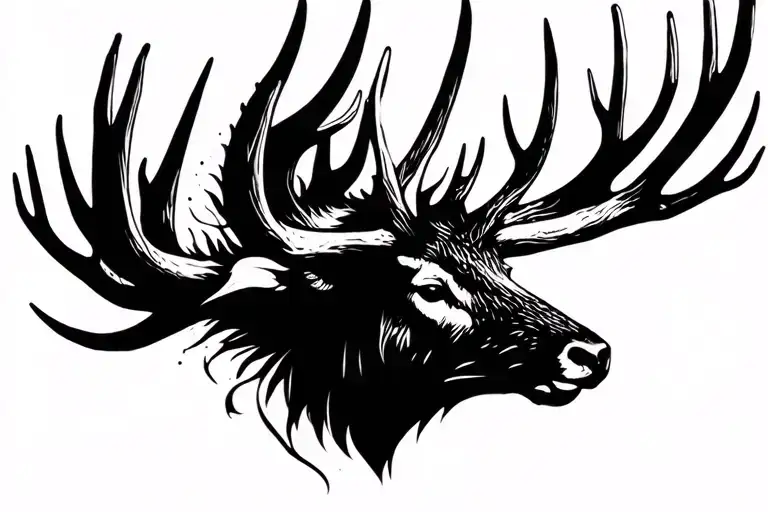 Elk Head With Antlers Black