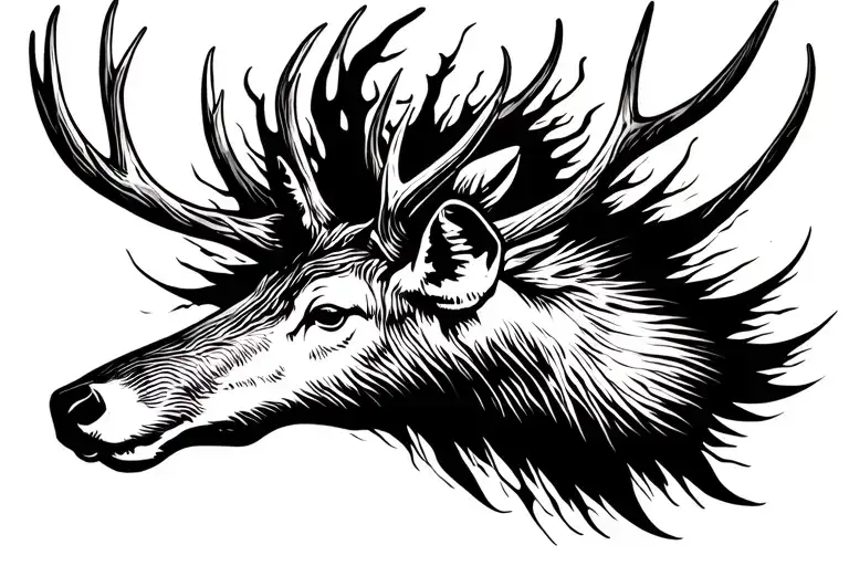 Elk Head With Antlers Surrounded Black