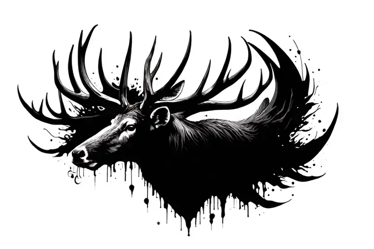 Elk Head With Antlers Surrounded Black