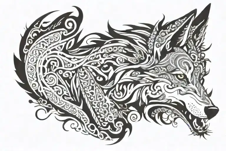 An Aggressive And Passionate Wolf With Old Turkish Motifs