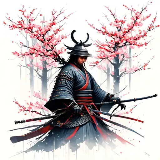 Samurai In Cherry Blossom Forrest