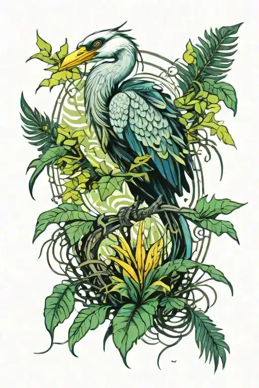 Jungle On The Background Of A Translucent Heron Ornament From The Game