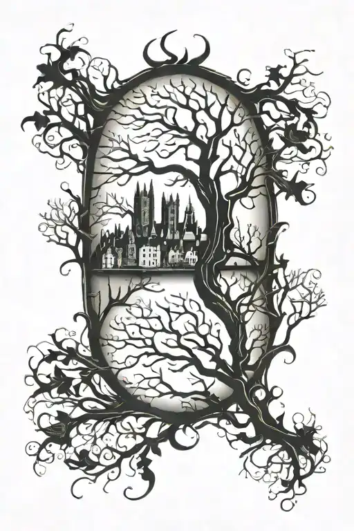 Brooks In Dark Gothic Style Among Bare Trees