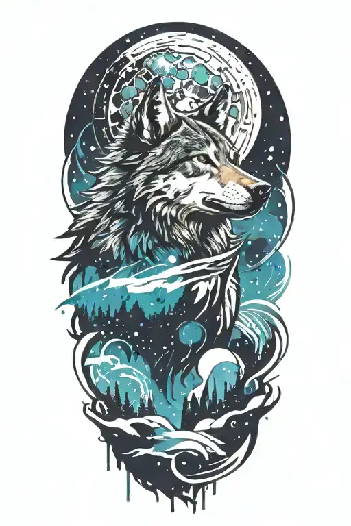 Howling Wolf With Space Theme
