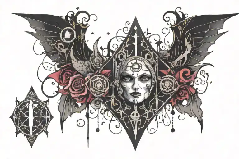 Witch Vampire With Crystals And Symbols Of Sobriety