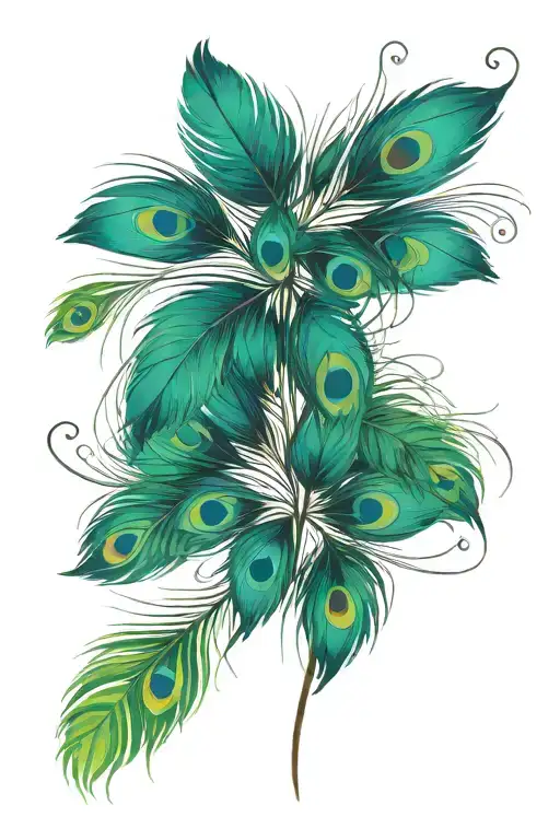 Peacock Feather With Ibis Birds