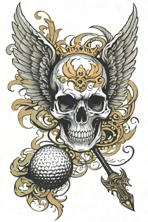 Skull And Crown Golf Ball With Wings