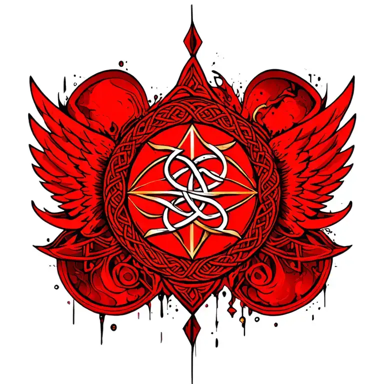 Abstrac Tattoo With Vegvisir And Celtic Knot And Wings