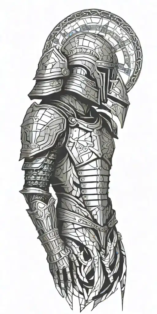 Geometric Tattoo Featuring Medieval Armor