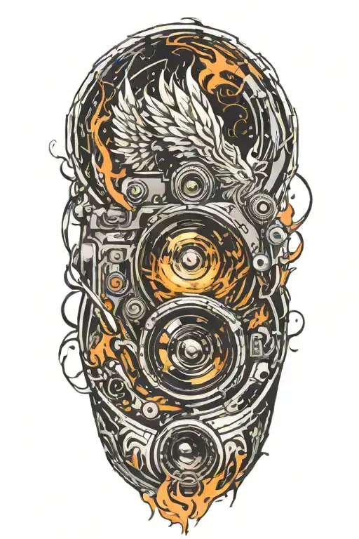 Phoenix Rising From Flames Of A Camera Lens Morphing