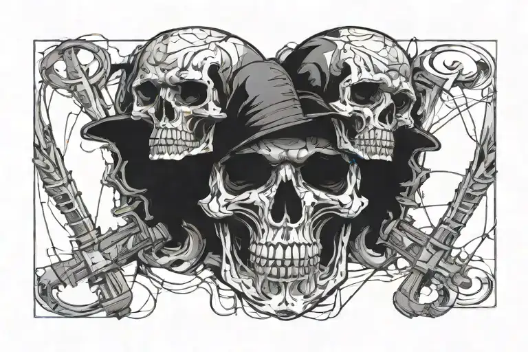 Three Skulls With A Baseball Hat