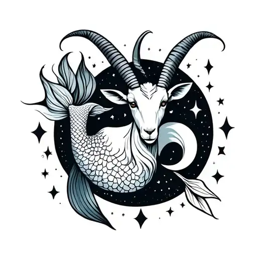 Goat Front Half And Mermaid Tail Surrounded By The Capricorn Sign