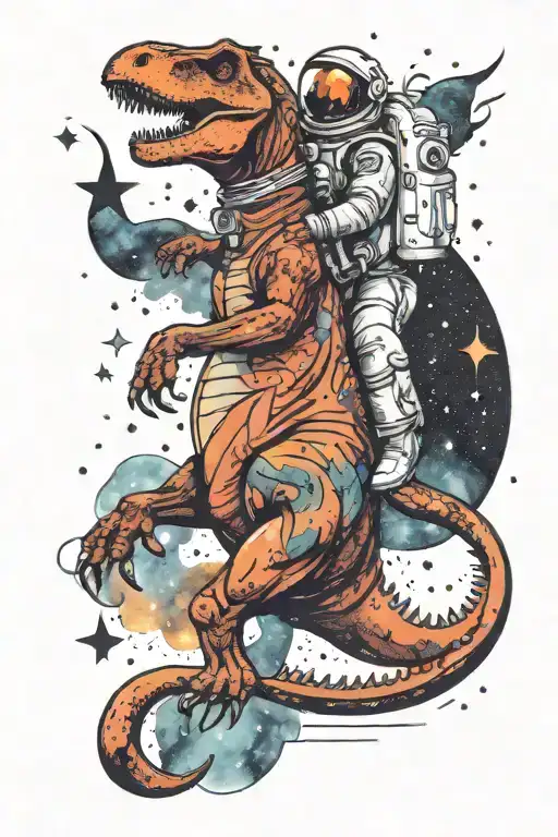 Astronaut Riding A Dinosaur Through A Starry Nebula