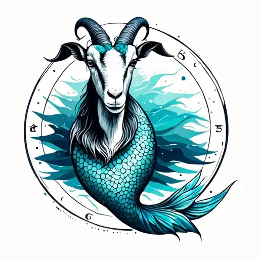 Goat Front Half And Mermaid Tail Surrounded By The Capricorn Sign