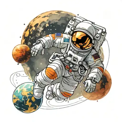 A Realistic Portrait Of A Astronaut Floating In Space With A Backdrop Of The Earth And Mars