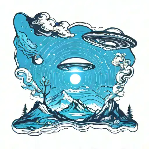 Ufo Abducting Over A Mountain Landscape