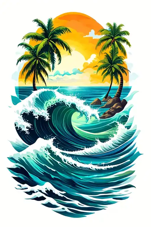 Ocean Waves Crashing Waves And Palm Trees